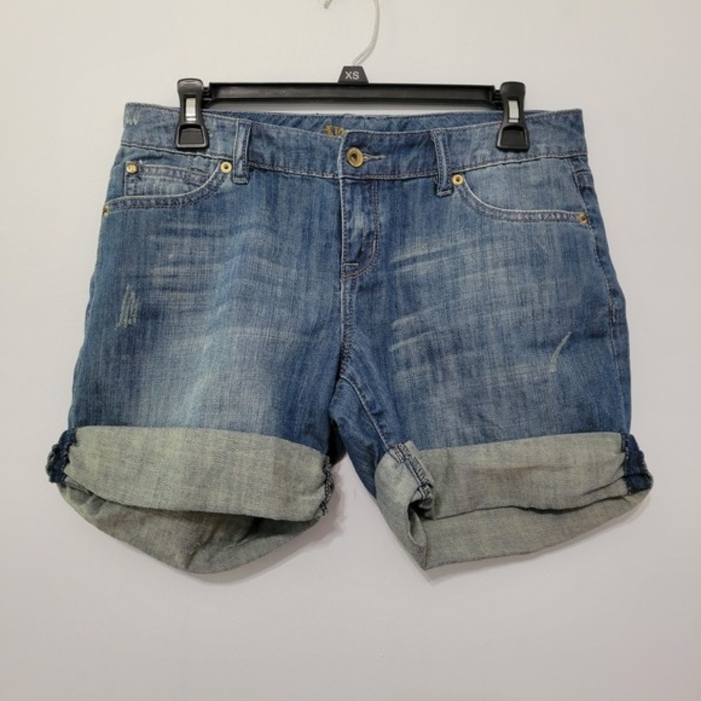 OUTBACK RED Womens Sz 2 Cuffed Casual Denim Blue Jean Shorts Mid Rise Distressed